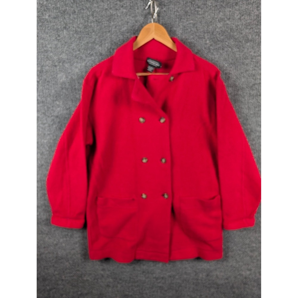 J Peterman Co Red Cotton Fleece Double Breasted Jacket Womens Small Vintage